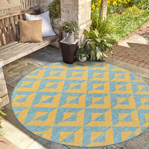 Yellow and Aqua 10' 8 x 10' 8 Jill Zarin Outdoor Round Area Rug Weather Resistant for Patio, Deck, Terrace, Balcony, Porch Durable 100% Polypropylene Carpet for Outside for Sale at Rug Engine