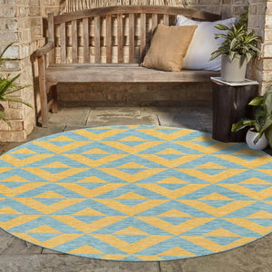 Yellow and Aqua 10' 8 x 10' 8 Jill Zarin Outdoor Round Area Rug Weather Resistant for Patio, Deck, Terrace, Balcony, Porch Durable 100% Polypropylene Carpet for Outside for Sale at Rug Engine