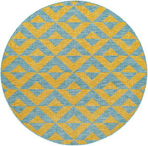 Yellow and Aqua 6' 7 x 6' 7 Jill Zarin Outdoor Round Area Rug Weather Resistant for Patio, Deck, Terrace, Balcony, Porch Durable 100% Polypropylene Carpet for Outside for Sale at Rug Engine