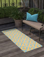 Yellow and Aqua 2' x 8' Jill Zarin Outdoor Runner Area Rug Weather Resistant for Patio, Deck, Terrace, Balcony, Porch Durable 100% Polypropylene Carpet for Outside for Sale at Rug Engine