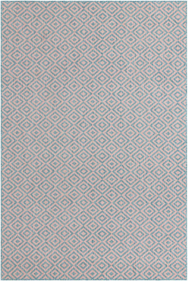Pink and Aqua 6' 1 x 9' Jill Zarin Outdoor Rectangle Area Rug Weather Resistant for Patio, Deck, Terrace, Balcony, Porch Durable 100% Polypropylene Carpet for Outside for Sale at Rug Engine