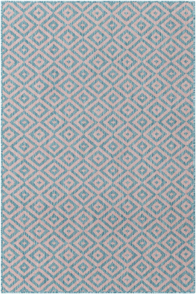 Pink and Aqua 4' 1 x 6' 1 Jill Zarin Outdoor Rectangle Area Rug Weather Resistant for Patio, Deck, Terrace, Balcony, Porch Durable 100% Polypropylene Carpet for Outside for Sale at Rug Engine