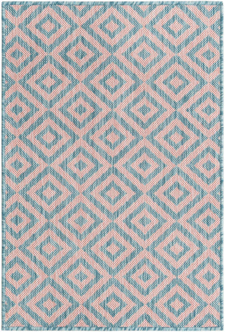 Pink and Aqua 2' x 3' 1 Jill Zarin Outdoor Rectangle Area Rug Weather Resistant for Patio, Deck, Terrace, Balcony, Porch Durable 100% Polypropylene Carpet for Outside for Sale at Rug Engine