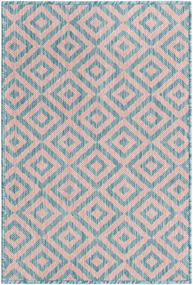 Pink and Aqua 2' x 3' 1 Jill Zarin Outdoor Rectangle Area Rug Weather Resistant for Patio, Deck, Terrace, Balcony, Porch Durable 100% Polypropylene Carpet for Outside for Sale at Rug Engine