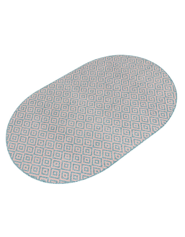 Pink and Aqua 5' 3 x 8' Jill Zarin Outdoor Oval Area Rug Weather Resistant for Patio, Deck, Terrace, Balcony, Porch Durable 100% Polypropylene Carpet for Outside for Sale at Rug Engine