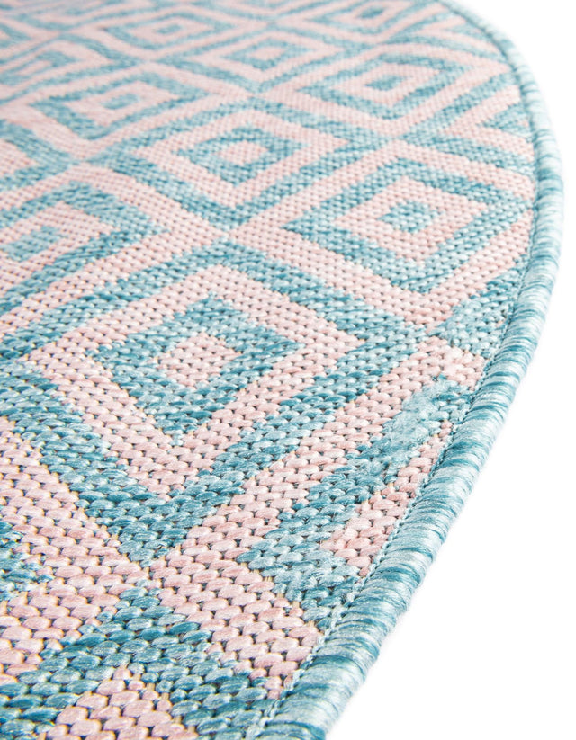 Pink and Aqua 7' 10 x 10' Jill Zarin Outdoor Oval Area Rug Weather Resistant for Patio, Deck, Terrace, Balcony, Porch Durable 100% Polypropylene Carpet for Outside for Sale at Rug Engine