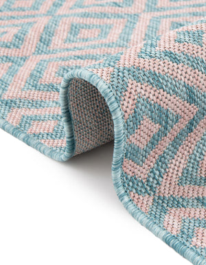 Pink and Aqua 7' 10 x 10' Jill Zarin Outdoor Oval Area Rug Weather Resistant for Patio, Deck, Terrace, Balcony, Porch Durable 100% Polypropylene Carpet for Outside for Sale at Rug Engine