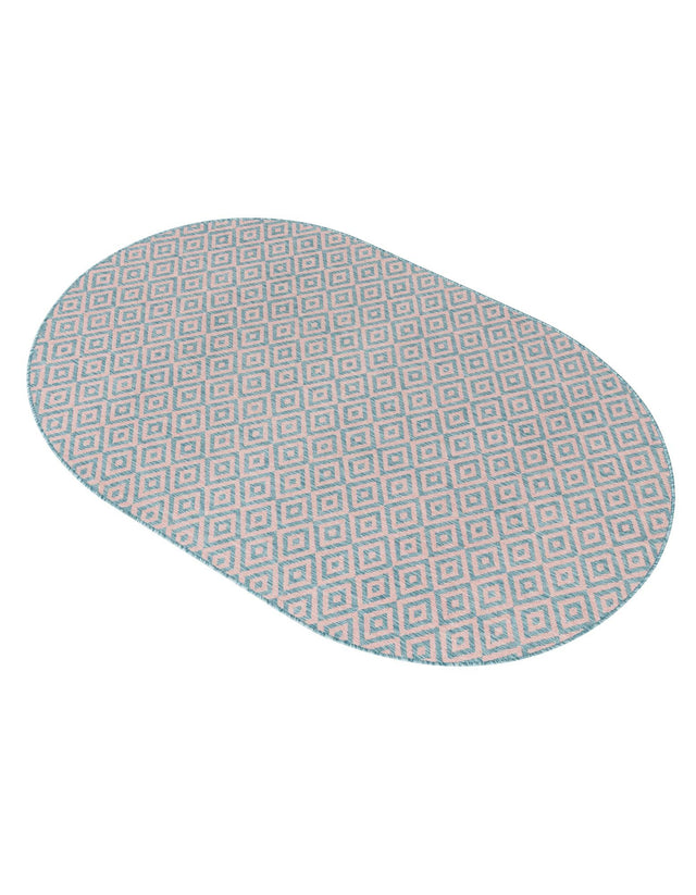 Pink and Aqua 5' 3 x 8' Jill Zarin Outdoor Oval Area Rug Weather Resistant for Patio, Deck, Terrace, Balcony, Porch Durable 100% Polypropylene Carpet for Outside for Sale at Rug Engine