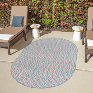 Pink and Aqua 5' 3 x 8' Jill Zarin Outdoor Oval Area Rug Weather Resistant for Patio, Deck, Terrace, Balcony, Porch Durable 100% Polypropylene Carpet for Outside for Sale at Rug Engine