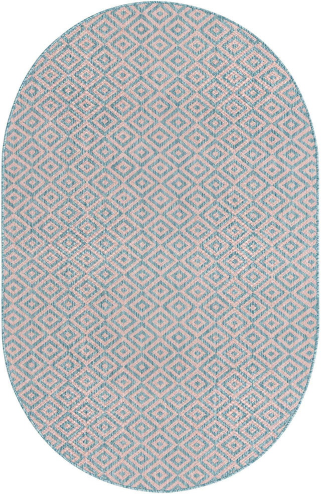 Pink and Aqua 5' 3 x 8' Jill Zarin Outdoor Oval Area Rug Weather Resistant for Patio, Deck, Terrace, Balcony, Porch Durable 100% Polypropylene Carpet for Outside for Sale at Rug Engine