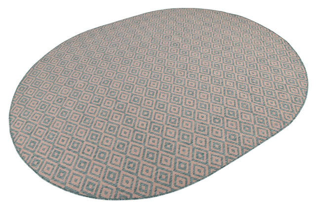 Pink and Aqua 7' 10 x 10' Jill Zarin Outdoor Oval Area Rug Weather Resistant for Patio, Deck, Terrace, Balcony, Porch Durable 100% Polypropylene Carpet for Outside for Sale at Rug Engine