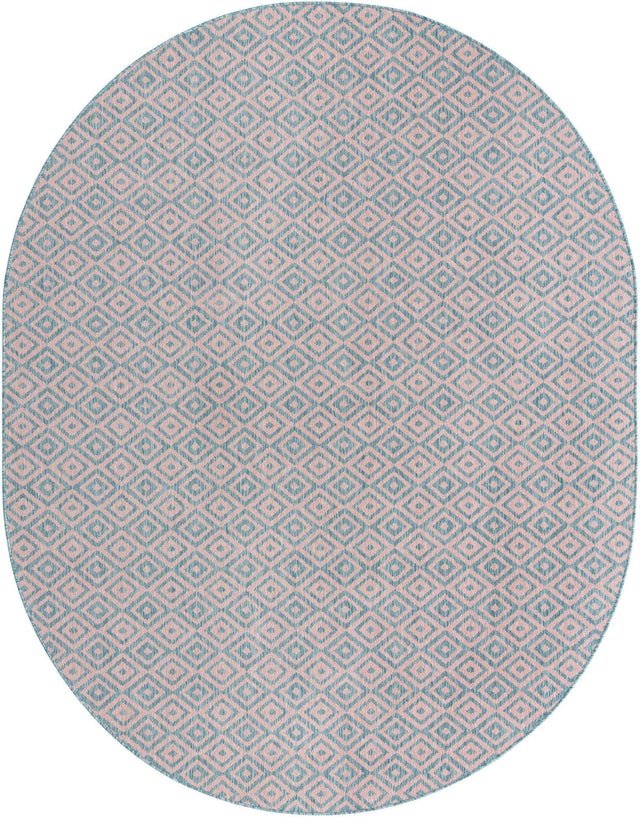 Pink and Aqua 7' 10 x 10' Jill Zarin Outdoor Oval Area Rug Weather Resistant for Patio, Deck, Terrace, Balcony, Porch Durable 100% Polypropylene Carpet for Outside for Sale at Rug Engine