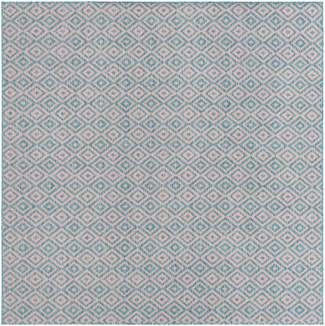 Pink and Aqua 7' 10 x 7' 10 Jill Zarin Outdoor Square Area Rug Weather Resistant for Patio, Deck, Terrace, Balcony, Porch Durable 100% Polypropylene Carpet for Outside for Sale at Rug Engine
