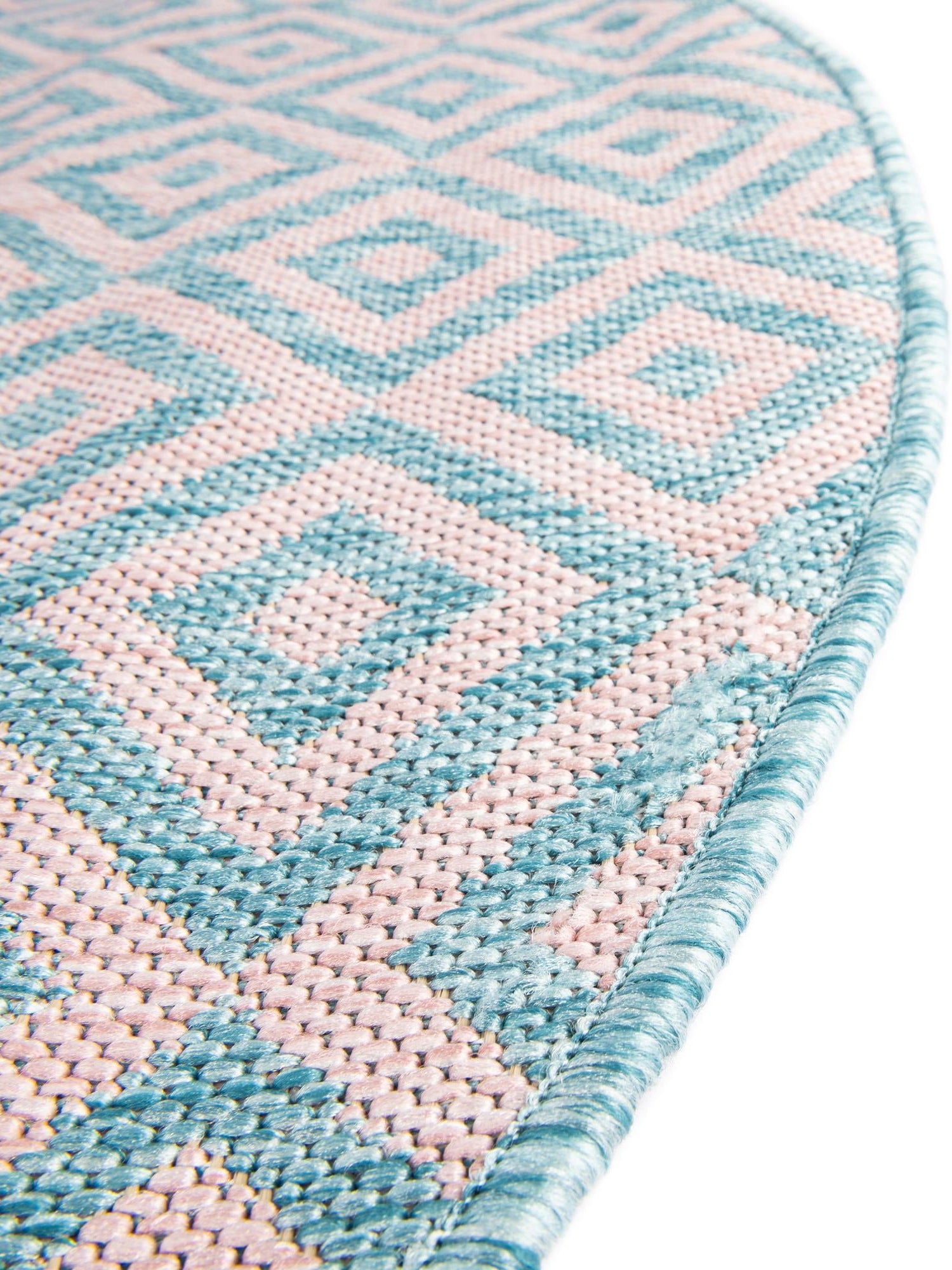Pink and Aqua 3' 1 x 3' 1 Jill Zarin Outdoor Round Area Rug Weather Resistant for Patio, Deck, Terrace, Balcony, Porch Durable 100% Polypropylene Carpet for Outside for Sale at Rug Engine