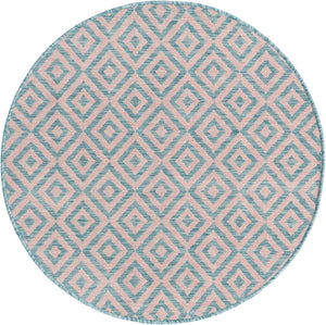 Pink and Aqua 3' 1 x 3' 1 Jill Zarin Outdoor Round Area Rug Weather Resistant for Patio, Deck, Terrace, Balcony, Porch Durable 100% Polypropylene Carpet for Outside for Sale at Rug Engine