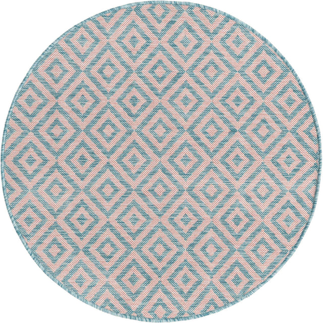 Pink and Aqua 3' 1 x 3' 1 Jill Zarin Outdoor Round Area Rug Weather Resistant for Patio, Deck, Terrace, Balcony, Porch Durable 100% Polypropylene Carpet for Outside for Sale at Rug Engine