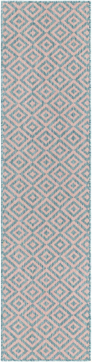 Pink and Aqua 2' x 8' Jill Zarin Outdoor Runner Area Rug Weather Resistant for Patio, Deck, Terrace, Balcony, Porch Durable 100% Polypropylene Carpet for Outside for Sale at Rug Engine