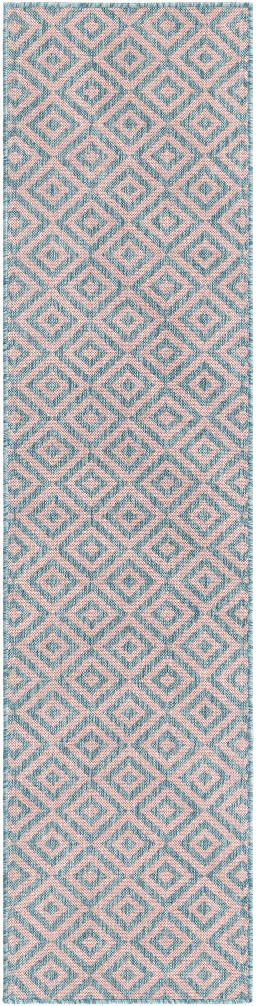 Pink and Aqua 2' x 8' Jill Zarin Outdoor Runner Area Rug Weather Resistant for Patio, Deck, Terrace, Balcony, Porch Durable 100% Polypropylene Carpet for Outside for Sale at Rug Engine