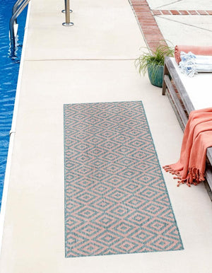 Pink and Aqua 2' x 6' 1 Jill Zarin Outdoor Runner Area Rug Weather Resistant for Patio, Deck, Terrace, Balcony, Porch Durable 100% Polypropylene Carpet for Outside for Sale at Rug Engine