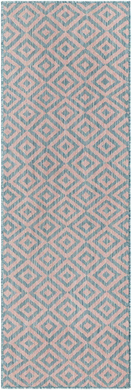 Pink and Aqua 2' x 6' 1 Jill Zarin Outdoor Runner Area Rug Weather Resistant for Patio, Deck, Terrace, Balcony, Porch Durable 100% Polypropylene Carpet for Outside for Sale at Rug Engine