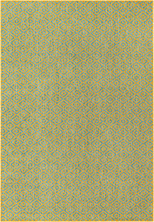 Yellow and Aqua 7' 1 x 10' Jill Zarin Outdoor Rectangle Area Rug Weather Resistant for Patio, Deck, Terrace, Balcony, Porch Durable 100% Polypropylene Carpet for Outside for Sale at Rug Engine