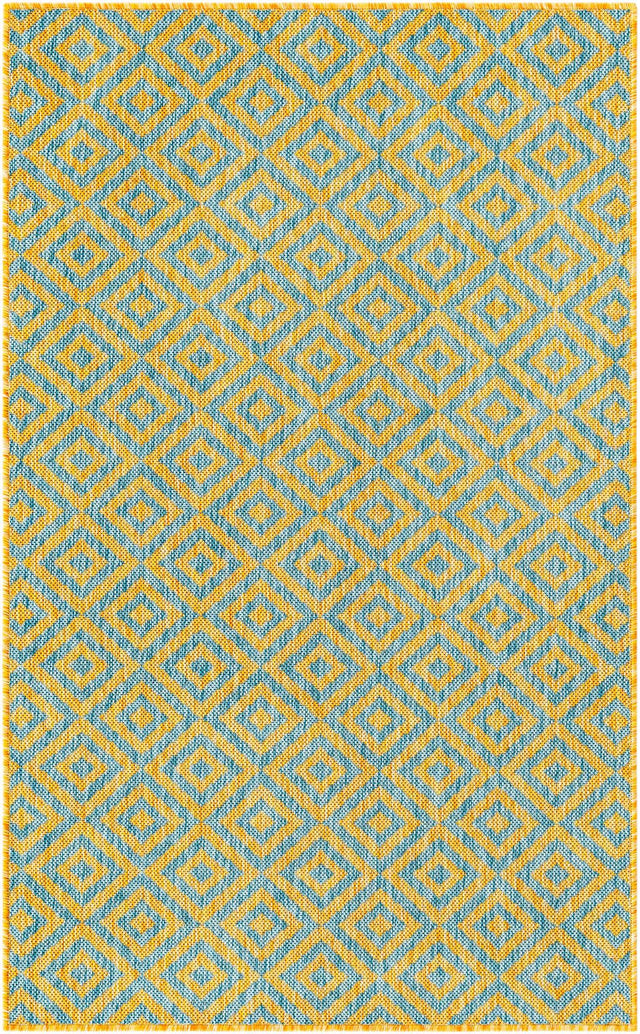 Yellow and Aqua 2' x 3' 1 Jill Zarin Outdoor Rectangle Area Rug Weather Resistant for Patio, Deck, Terrace, Balcony, Porch Durable 100% Polypropylene Carpet for Outside for Sale at Rug Engine