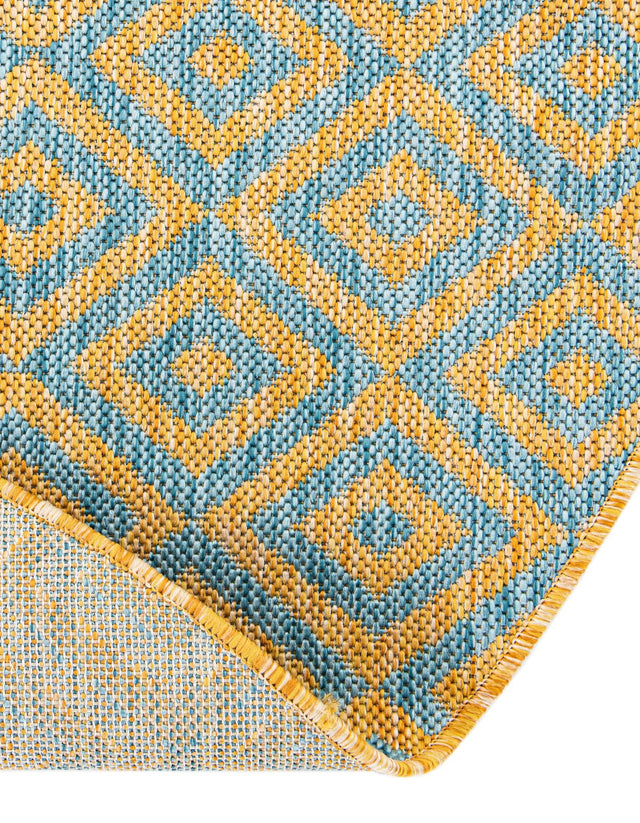 Yellow and Aqua 5' 3 x 8' Jill Zarin Outdoor Oval Area Rug Weather Resistant for Patio, Deck, Terrace, Balcony, Porch Durable 100% Polypropylene Carpet for Outside for Sale at Rug Engine