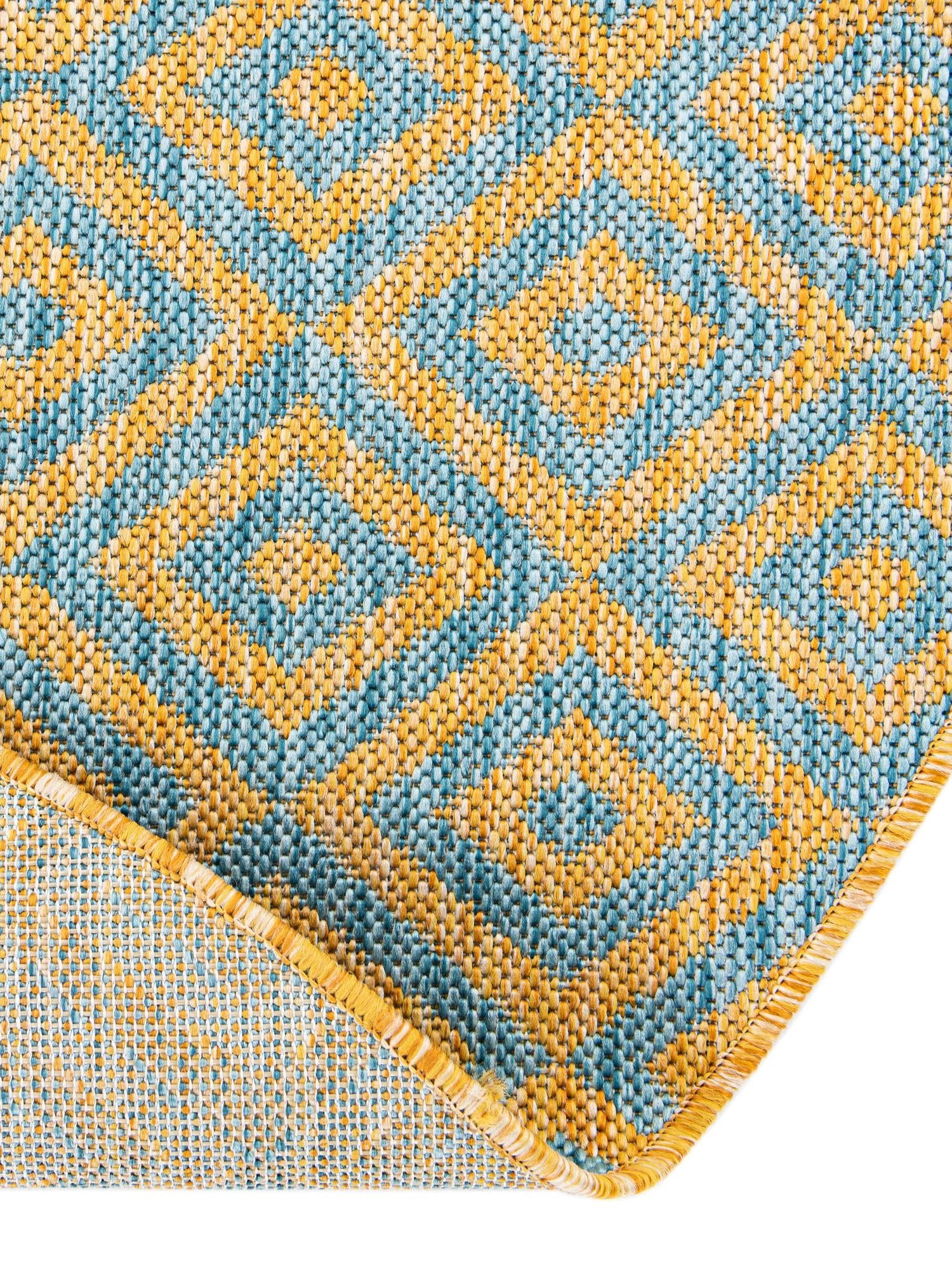 Yellow and Aqua 7' 10 x 10' Jill Zarin Outdoor Oval Area Rug Weather Resistant for Patio, Deck, Terrace, Balcony, Porch Durable 100% Polypropylene Carpet for Outside for Sale at Rug Engine