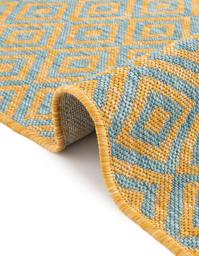 Yellow and Aqua 5' 3 x 8' Jill Zarin Outdoor Oval Area Rug Weather Resistant for Patio, Deck, Terrace, Balcony, Porch Durable 100% Polypropylene Carpet for Outside for Sale at Rug Engine