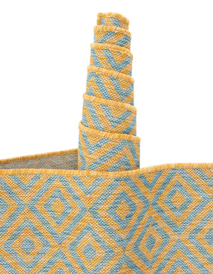 Yellow and Aqua 5' 3 x 8' Jill Zarin Outdoor Oval Area Rug Weather Resistant for Patio, Deck, Terrace, Balcony, Porch Durable 100% Polypropylene Carpet for Outside for Sale at Rug Engine