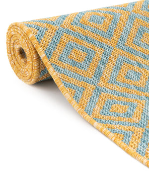 Yellow and Aqua 5' 3 x 8' Jill Zarin Outdoor Oval Area Rug Weather Resistant for Patio, Deck, Terrace, Balcony, Porch Durable 100% Polypropylene Carpet for Outside for Sale at Rug Engine