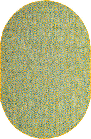 Yellow and Aqua 5' 3 x 8' Jill Zarin Outdoor Oval Area Rug Weather Resistant for Patio, Deck, Terrace, Balcony, Porch Durable 100% Polypropylene Carpet for Outside for Sale at Rug Engine