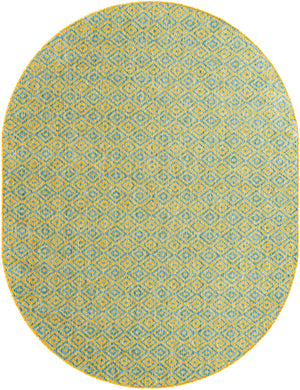 Yellow and Aqua 7' 10 x 10' Jill Zarin Outdoor Oval Area Rug Weather Resistant for Patio, Deck, Terrace, Balcony, Porch Durable 100% Polypropylene Carpet for Outside for Sale at Rug Engine