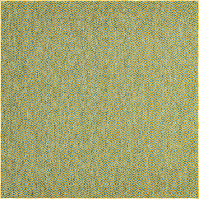 Yellow and Aqua 10' 8 x 10' 8 Jill Zarin Outdoor Square Area Rug Weather Resistant for Patio, Deck, Terrace, Balcony, Porch Durable 100% Polypropylene Carpet for Outside for Sale at Rug Engine