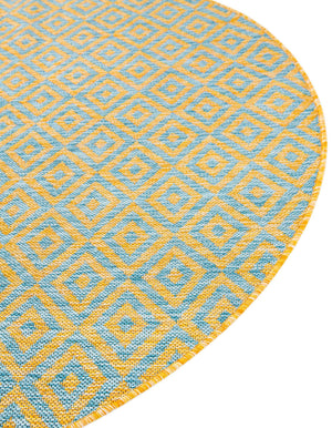 Yellow and Aqua 3' 1 x 3' 1 Jill Zarin Outdoor Round Area Rug Weather Resistant for Patio, Deck, Terrace, Balcony, Porch Durable 100% Polypropylene Carpet for Outside for Sale at Rug Engine