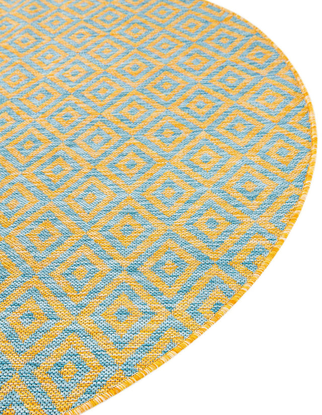 Yellow and Aqua 3' 1 x 3' 1 Jill Zarin Outdoor Round Area Rug Weather Resistant for Patio, Deck, Terrace, Balcony, Porch Durable 100% Polypropylene Carpet for Outside for Sale at Rug Engine