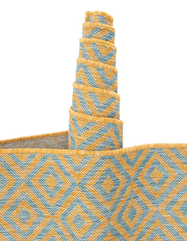 Yellow and Aqua 3' 1 x 3' 1 Jill Zarin Outdoor Round Area Rug Weather Resistant for Patio, Deck, Terrace, Balcony, Porch Durable 100% Polypropylene Carpet for Outside for Sale at Rug Engine