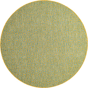 Yellow and Aqua 6' 7 x 6' 7 Jill Zarin Outdoor Round Area Rug Weather Resistant for Patio, Deck, Terrace, Balcony, Porch Durable 100% Polypropylene Carpet for Outside for Sale at Rug Engine