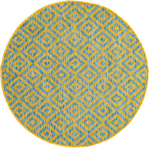 Yellow and Aqua 3' 1 x 3' 1 Jill Zarin Outdoor Round Area Rug Weather Resistant for Patio, Deck, Terrace, Balcony, Porch Durable 100% Polypropylene Carpet for Outside for Sale at Rug Engine