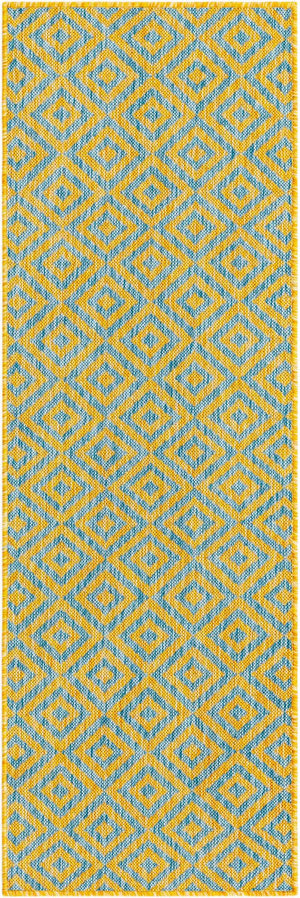 Yellow and Aqua 2' x 6' 1 Jill Zarin Outdoor Runner Area Rug Weather Resistant for Patio, Deck, Terrace, Balcony, Porch Durable 100% Polypropylene Carpet for Outside for Sale at Rug Engine