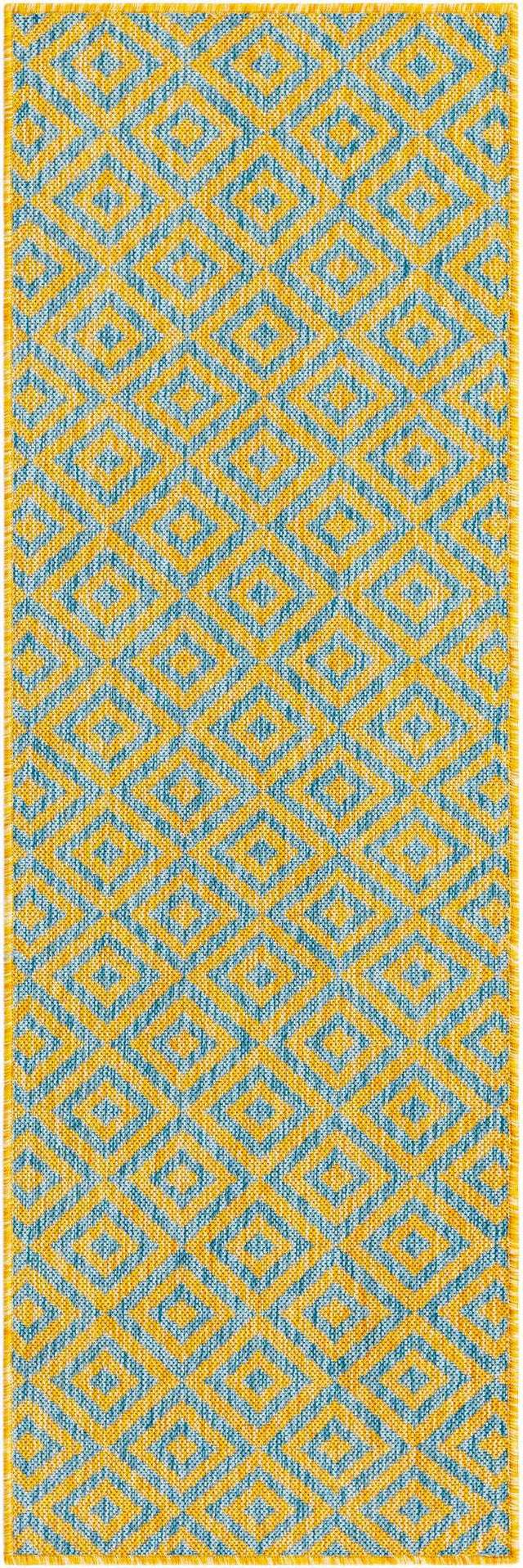 Yellow and Aqua 2' x 6' 1 Jill Zarin Outdoor Runner Area Rug Weather Resistant for Patio, Deck, Terrace, Balcony, Porch Durable 100% Polypropylene Carpet for Outside for Sale at Rug Engine