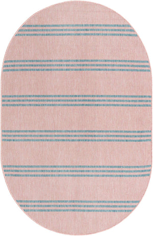 Pink and Aqua 5' 3 x 8' Jill Zarin Outdoor Oval Area Rug Weather Resistant for Patio, Deck, Terrace, Balcony, Porch Durable 100% Polypropylene Carpet for Outside for Sale at Rug Engine