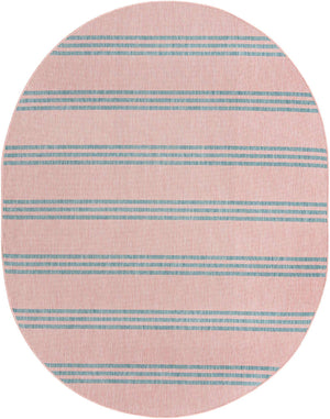 Pink and Aqua 7' 10 x 10' Jill Zarin Outdoor Oval Area Rug Weather Resistant for Patio, Deck, Terrace, Balcony, Porch Durable 100% Polypropylene Carpet for Outside for Sale at Rug Engine