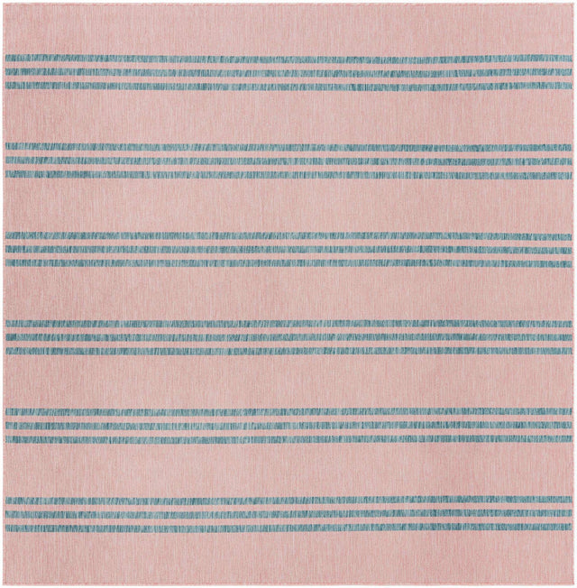 Pink and Aqua 7' 10 x 7' 10 Jill Zarin Outdoor Square Area Rug Weather Resistant for Patio, Deck, Terrace, Balcony, Porch Durable 100% Polypropylene Carpet for Outside for Sale at Rug Engine