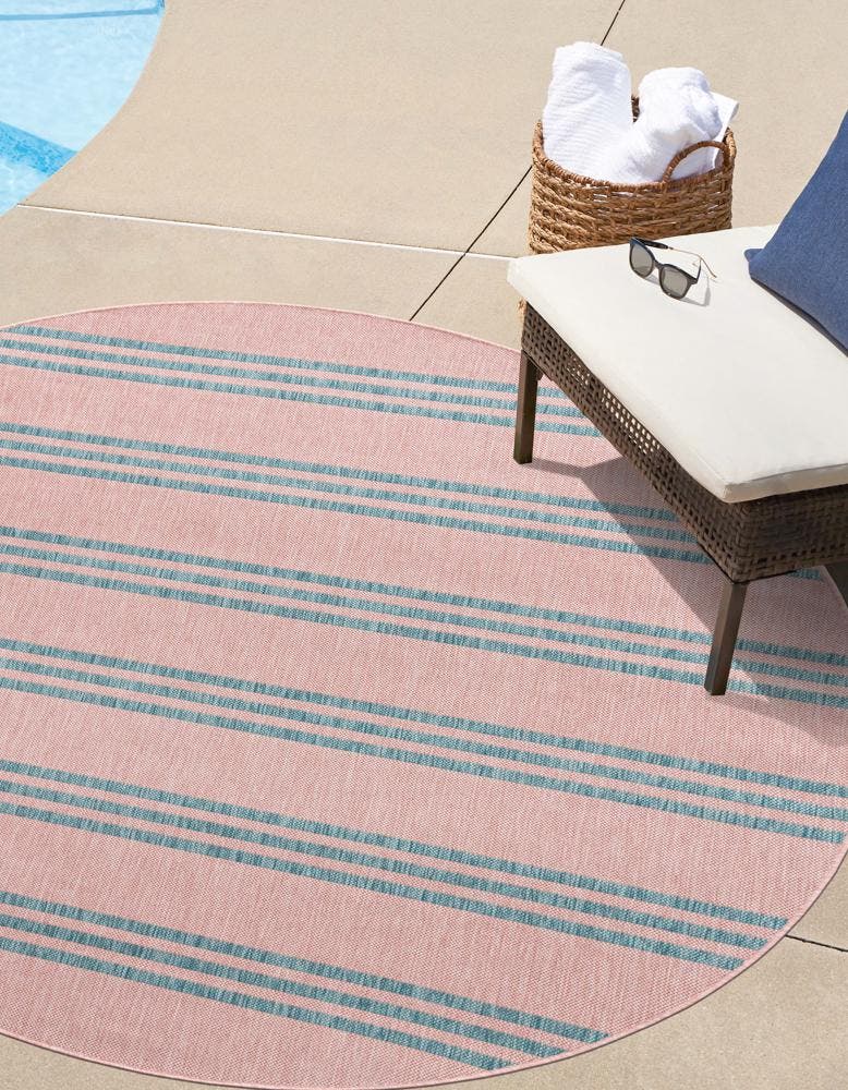 Pink and Aqua 3' 1 x 3' 1 Jill Zarin Outdoor Round Area Rug Weather Resistant for Patio, Deck, Terrace, Balcony, Porch Durable 100% Polypropylene Carpet for Outside for Sale at Rug Engine