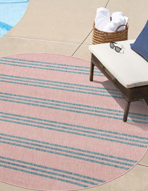 Pink and Aqua 3' 1 x 3' 1 Jill Zarin Outdoor Round Area Rug Weather Resistant for Patio, Deck, Terrace, Balcony, Porch Durable 100% Polypropylene Carpet for Outside for Sale at Rug Engine
