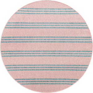 Pink and Aqua 7' 1 x 7' 1 Jill Zarin Outdoor Round Area Rug Weather Resistant for Patio, Deck, Terrace, Balcony, Porch Durable 100% Polypropylene Carpet for Outside for Sale at Rug Engine