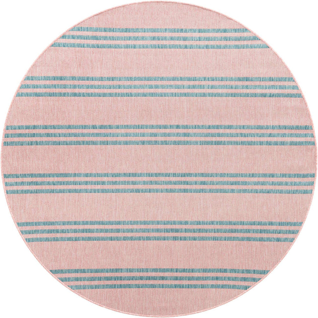 Pink and Aqua 7' 1 x 7' 1 Jill Zarin Outdoor Round Area Rug Weather Resistant for Patio, Deck, Terrace, Balcony, Porch Durable 100% Polypropylene Carpet for Outside for Sale at Rug Engine