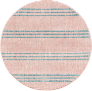 Pink and Aqua 3' 1 x 3' 1 Jill Zarin Outdoor Round Area Rug Weather Resistant for Patio, Deck, Terrace, Balcony, Porch Durable 100% Polypropylene Carpet for Outside for Sale at Rug Engine