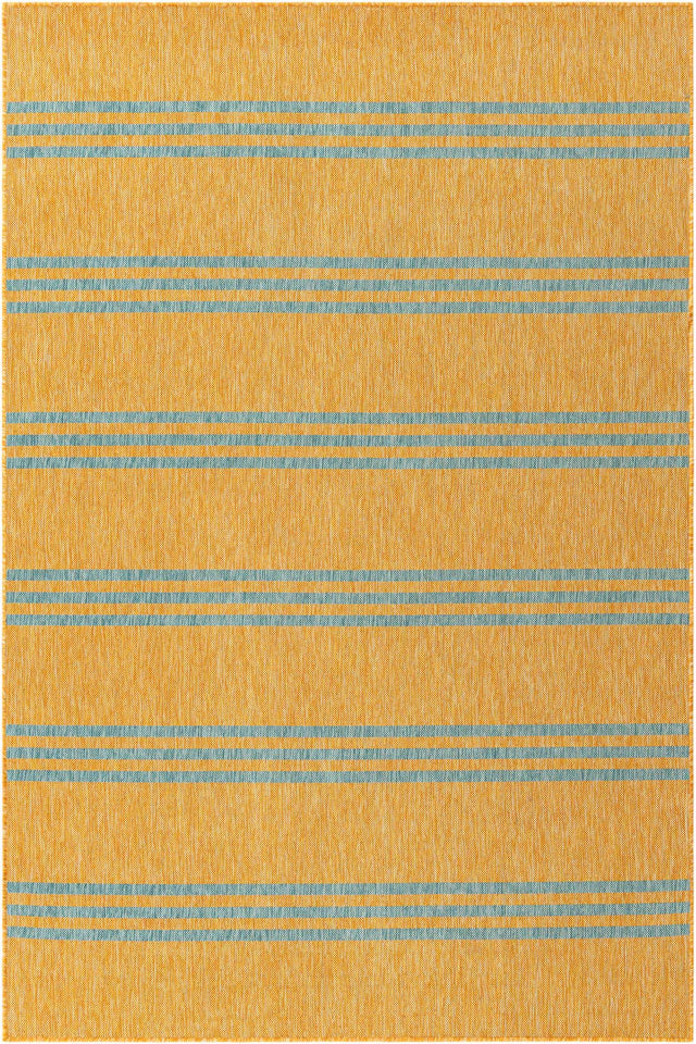 Yellow and Aqua 6' 1 x 9' Jill Zarin Outdoor Rectangle Area Rug Weather Resistant for Patio, Deck, Terrace, Balcony, Porch Durable 100% Polypropylene Carpet for Outside for Sale at Rug Engine